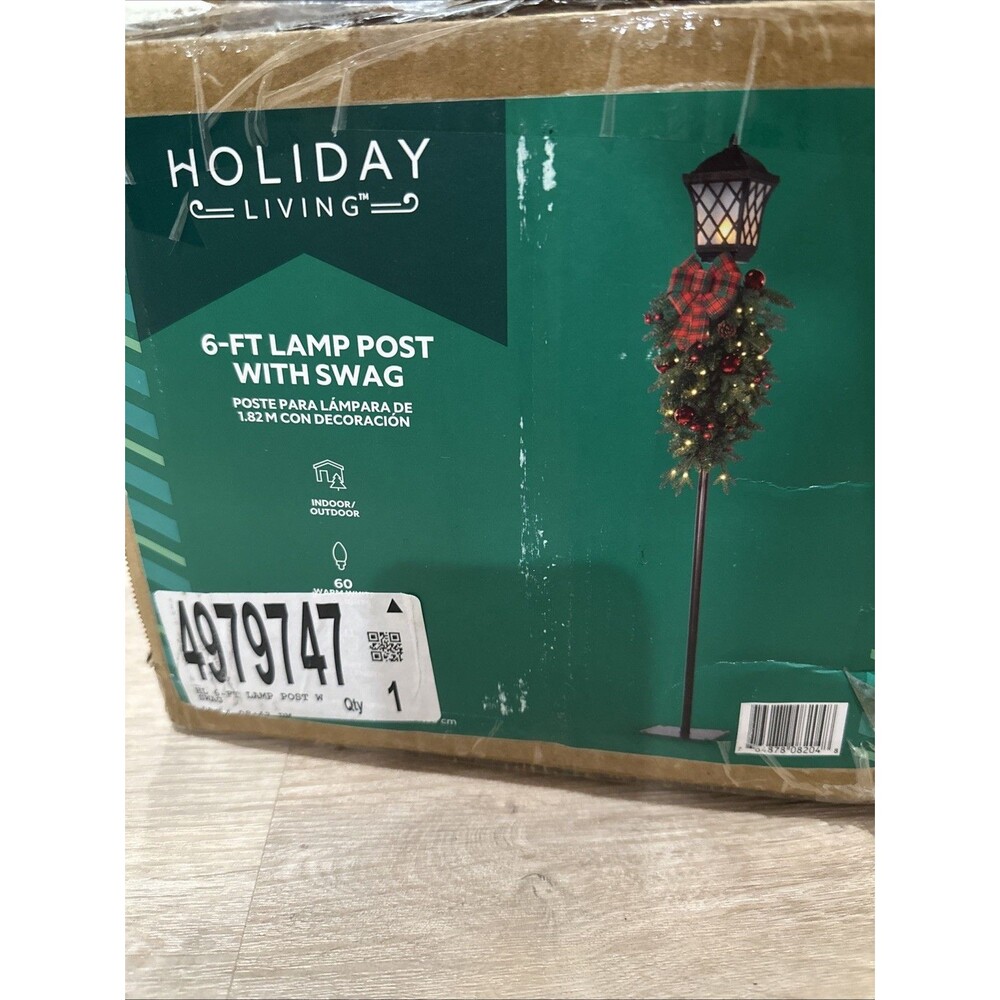 NEW Holiday Living 6ft LED Pre-Lit Lamp Post Decorative Swag Lowe’s Christmas